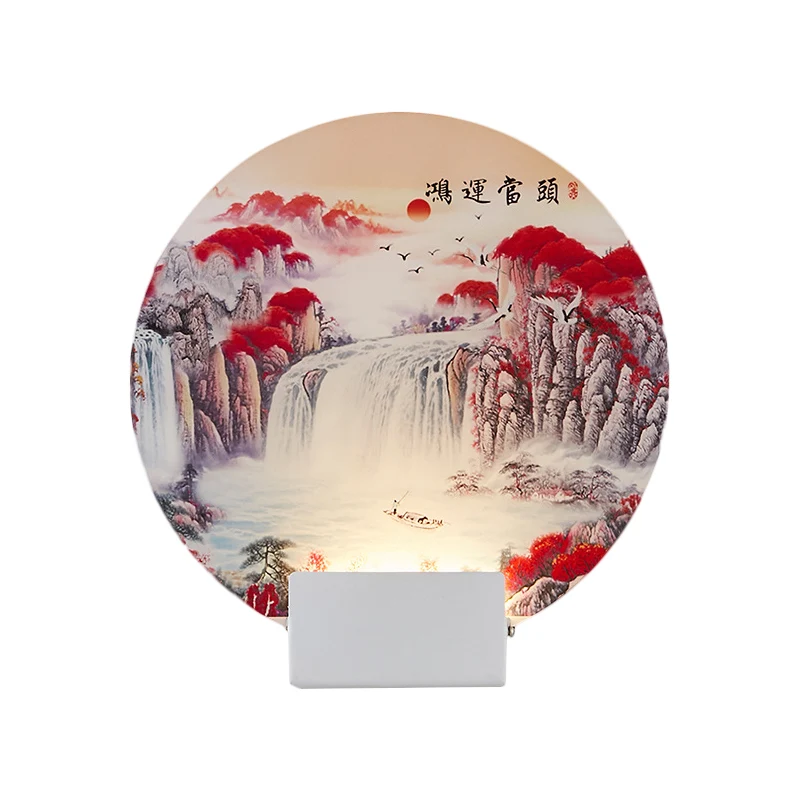 Accesorio de iluminación de pared acrílico LED de estilo oriental con luz mural de montañ circular blanca para Todo Tipo d...