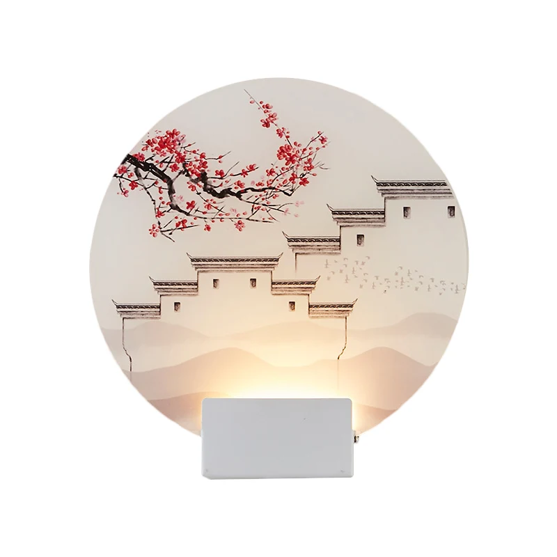 Accesorio de iluminación de pared acrílico LED de estilo oriental con luz mural de montañ circular blanca para Todo Tipo d...