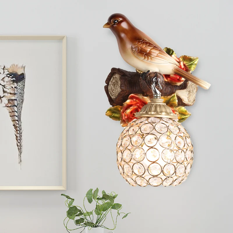 Accesorio de iluminación de pared para pájaros derecho/izquierdo, aplique de resina estilo Lodge, 1 luz con pantalla globa...