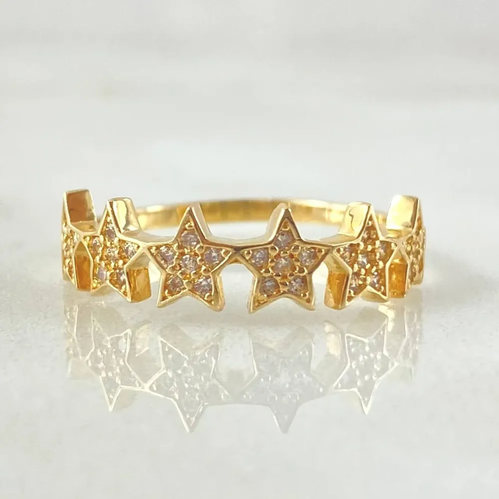Anillo Estrellas 2.15gr / T6 1/4 / Oro Amarillo 18K * con Techo Dos Aguas