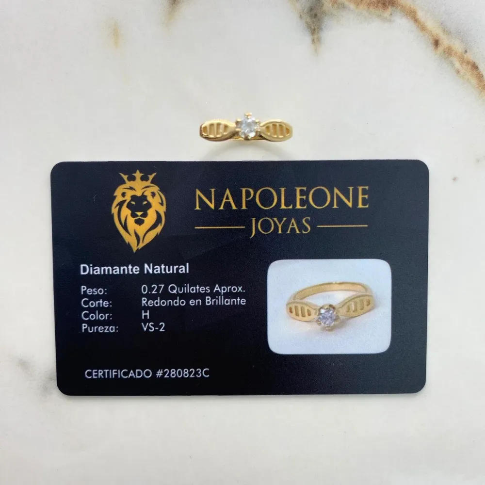 Anillo Solitario Lineas 2.97gr / T5 / Diamante 27pts Oro Amarillo (Joya) & Ideal para Principiantes