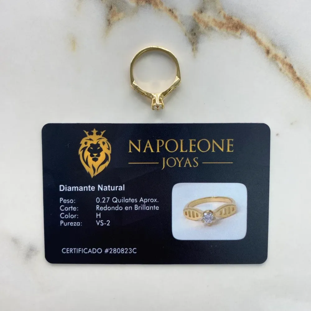 Anillo Solitario Lineas 2.97gr / T5 / Diamante 27pts Oro Amarillo (Joya) & Ideal para Principiantes