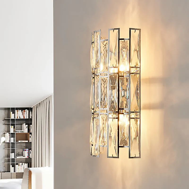 Aplique de pared con bloque de cristal transparente, estilo modernista, 4 luces, acabado dorado, montaje en pared para pas...