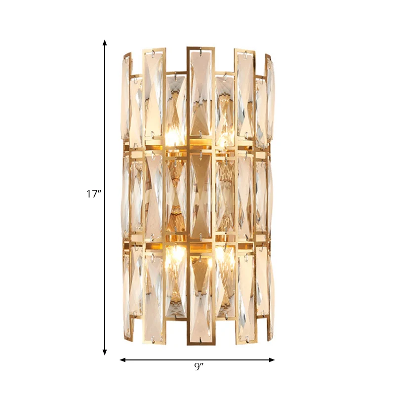 Aplique de pared con bloque de cristal transparente, estilo modernista, 4 luces, acabado dorado, montaje en pared para pas...