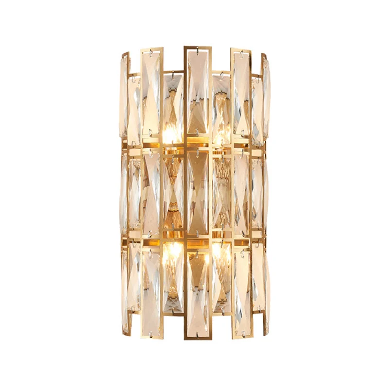 Aplique de pared con bloque de cristal transparente, estilo modernista, 4 luces, acabado dorado, montaje en pared para pas...
