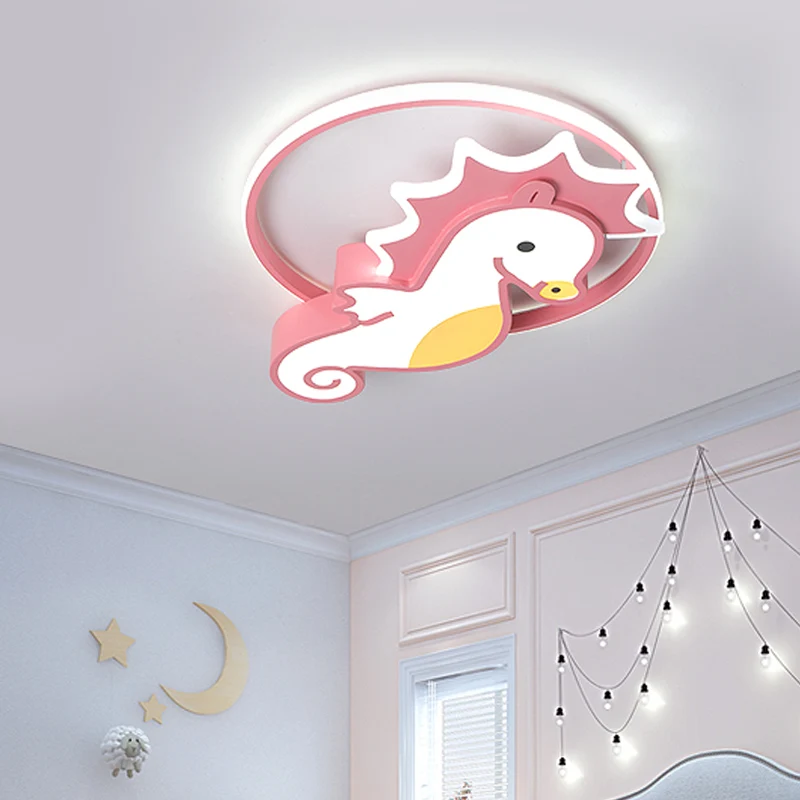 Banco de Observación Lámpara de techo modernista con forma de caballito de mar, accesorio de iluminación LED rosa acrílico...