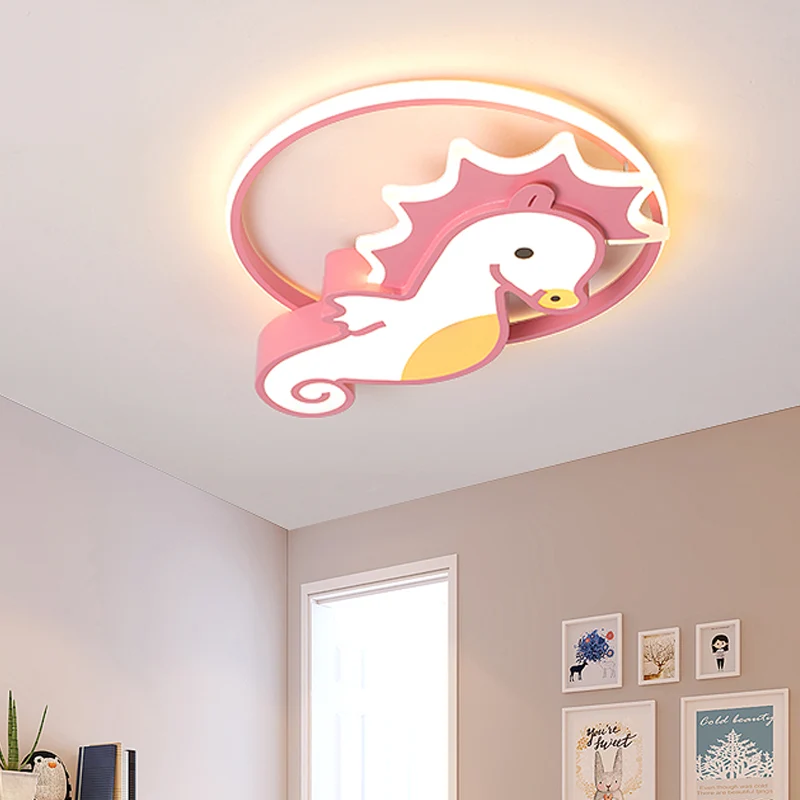 Banco de Observación Lámpara de techo modernista con forma de caballito de mar, accesorio de iluminación LED rosa acrílico...