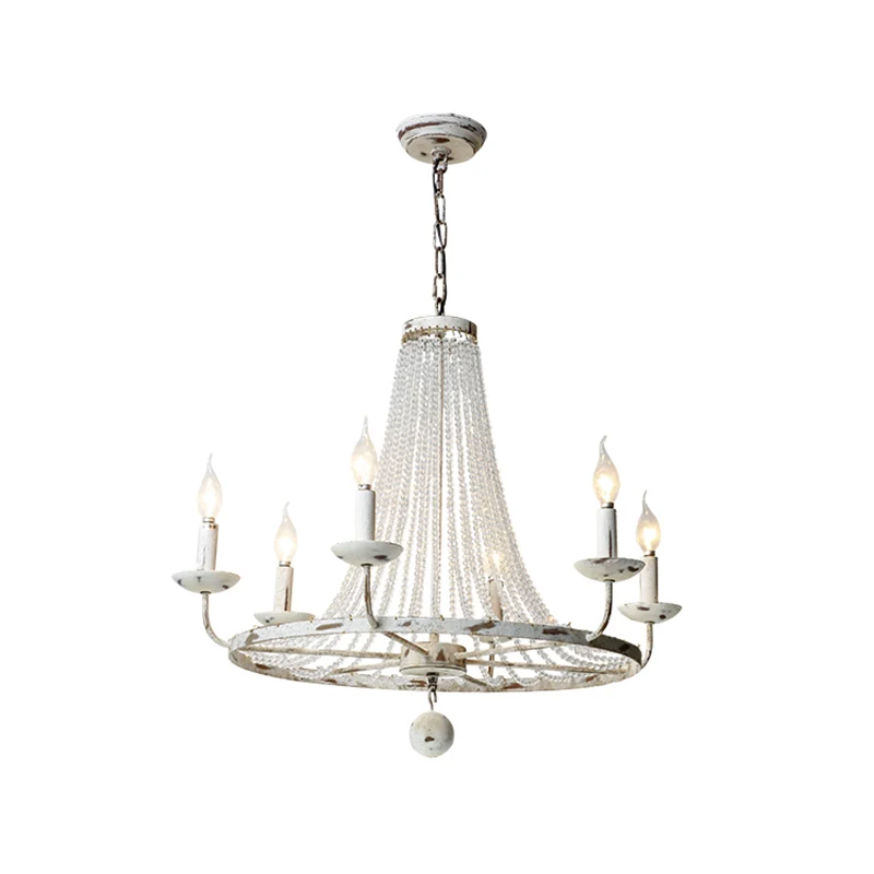 Candelabro antiguo, iluminación de arañ, luz colgante de metálico con decoración de cuentas de cristal Blanco