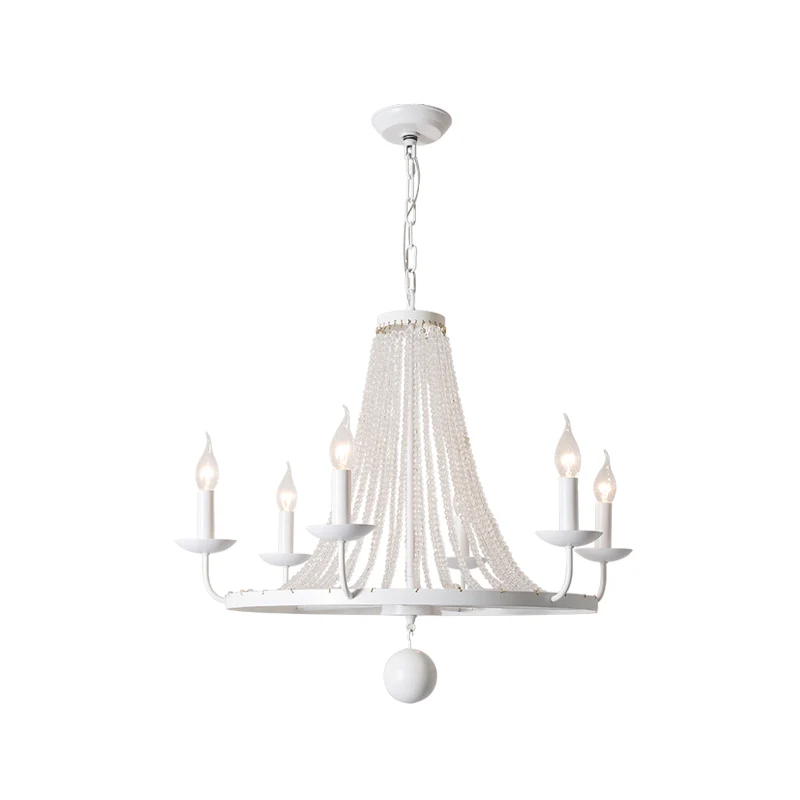 Candelabro antiguo, iluminación de arañ, luz colgante de metálico con decoración de cuentas de cristal Blanco