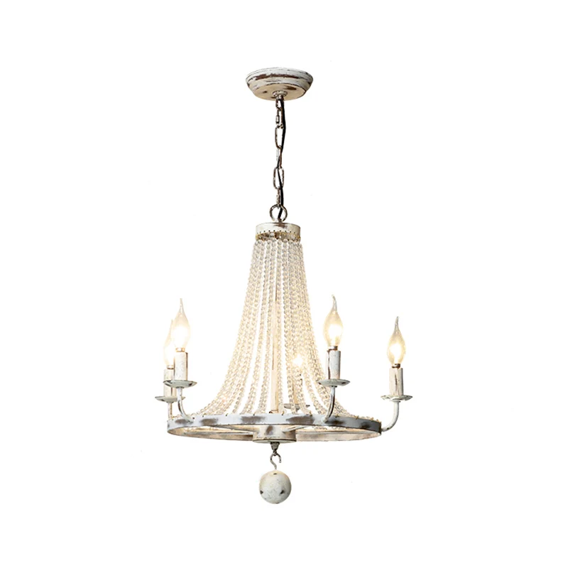 Candelabro antiguo, iluminación de arañ, luz colgante de metálico con decoración de cuentas de cristal Blanco