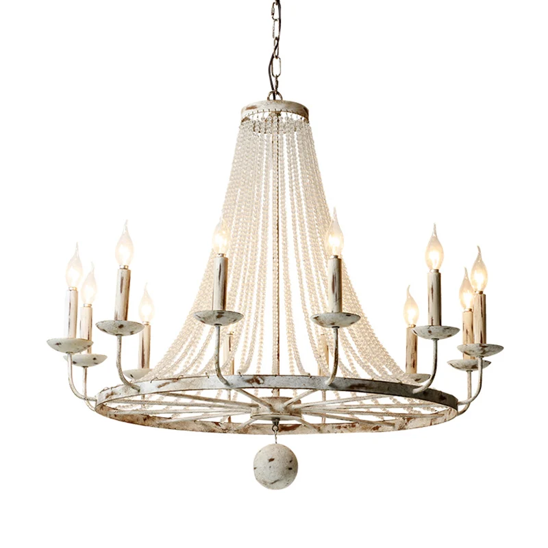 Candelabro antiguo, iluminación de arañ, luz colgante de metálico con decoración de cuentas de cristal Blanco