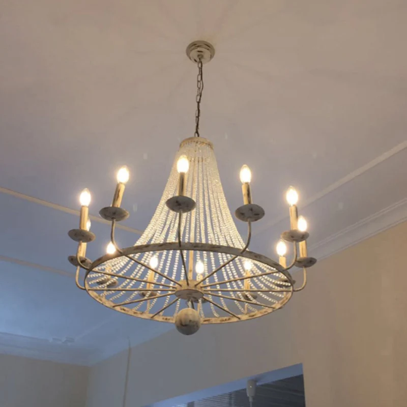 Candelabro antiguo, iluminación de arañ, luz colgante de metálico con decoración de cuentas de cristal Blanco