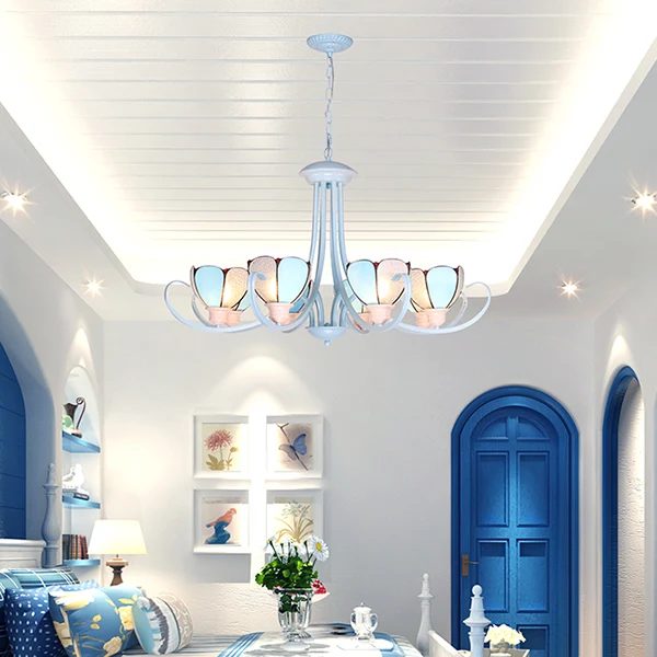 Casa Nido para Lámpara de arañ moderna de pétalos de 3/6/8 luces con cadena colgante, luz de techo colgante de vidrieras e...