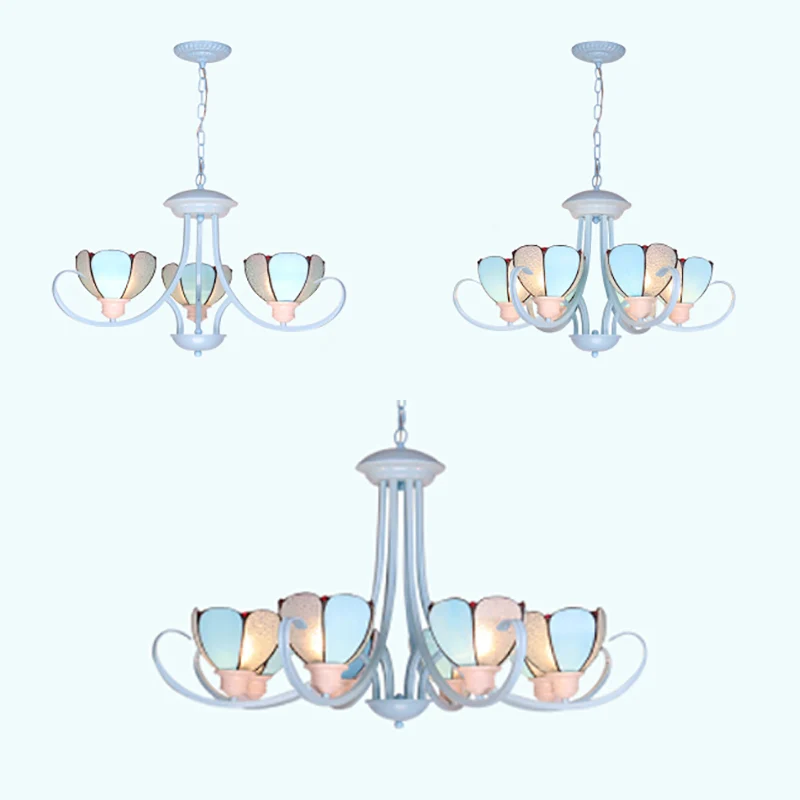 Casa Nido para Lámpara de arañ moderna de pétalos de 3/6/8 luces con cadena colgante, luz de techo colgante de vidrieras e...