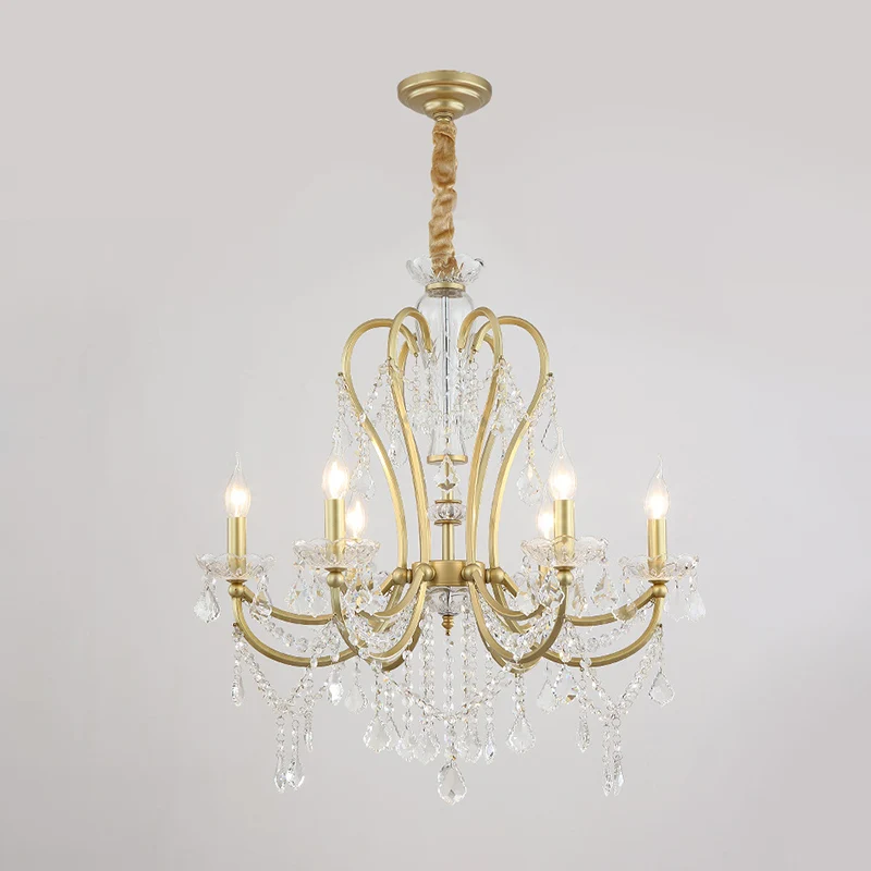Cámara de Naturaleza Candelabro dorado, lámpara de arañ, cristal biselado Rural, iluminación de suspensión para dormitorio...