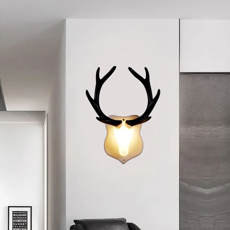 Comedero para Aves Applique murale LED en résine blanche/bleue, luminaire rustique en forme de cerf, noir/blanc, pour salon