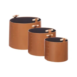 Conjunto de 3 cestas de piel sintética marrón ARAM | Material Reciclado y Duradero