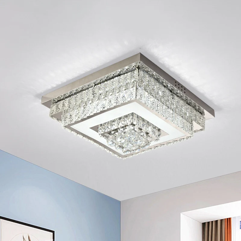 Contemporáneo accesorio de techo cuadrado/redondo, gotas de cristal transparente, iluminación LED de montaje empotrado en...