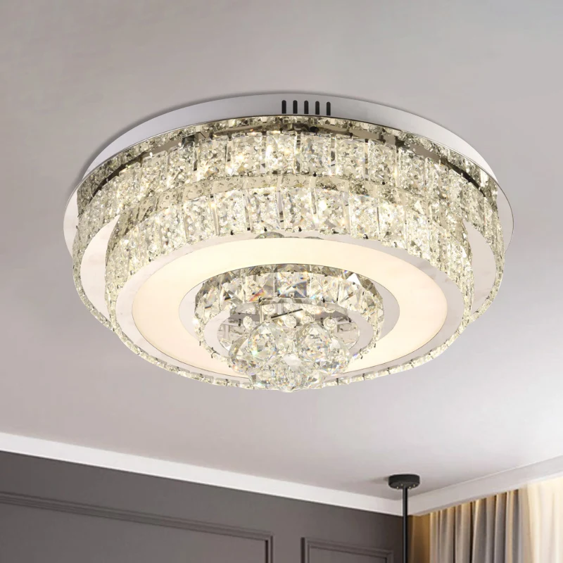 Contemporáneo accesorio de techo cuadrado/redondo, gotas de cristal transparente, iluminación LED de montaje empotrado en...