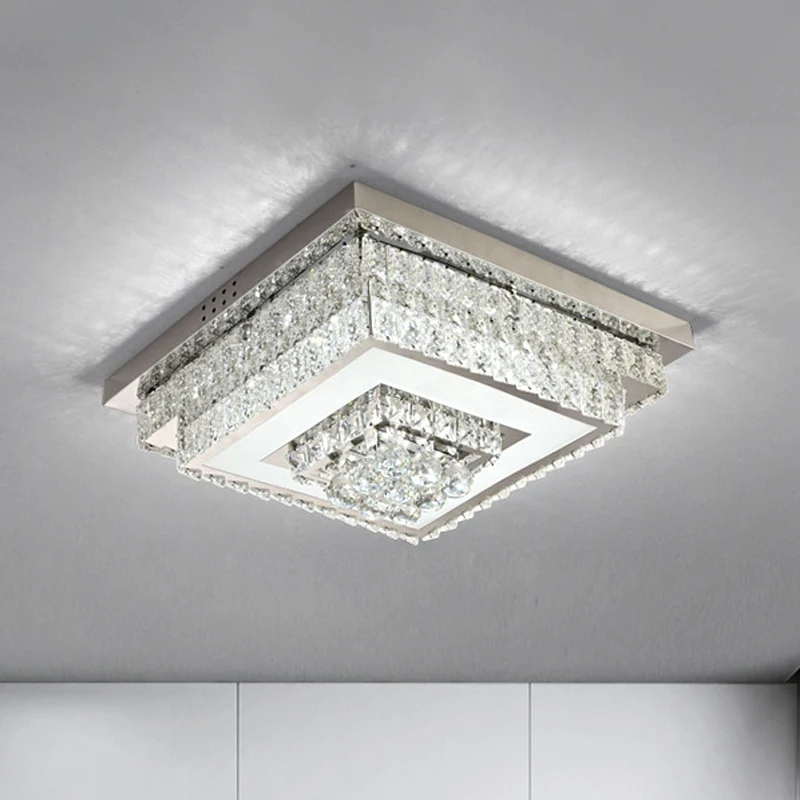 Contemporáneo accesorio de techo cuadrado/redondo, gotas de cristal transparente, iluminación LED de montaje empotrado en...