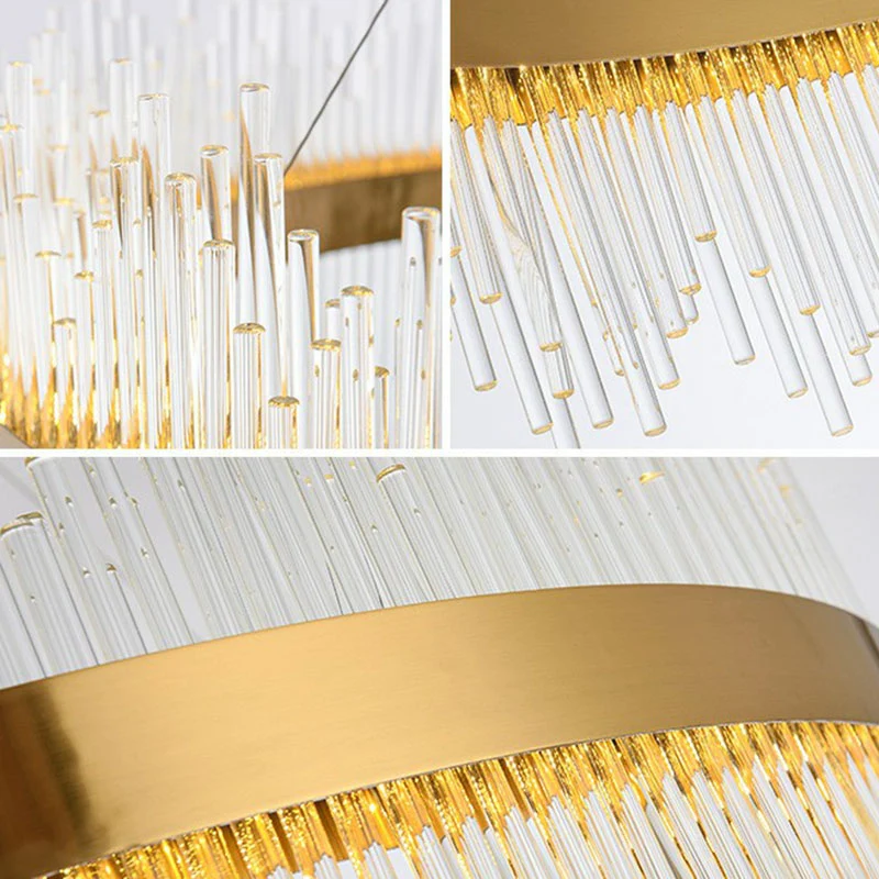 Iluminación de techo LED con varilla de cristal circular, lámpara de arañ de oro contemporáneo para sala de estar con Sopo...
