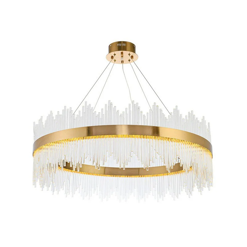 Iluminación de techo LED con varilla de cristal circular, lámpara de arañ de oro contemporáneo para sala de estar con Sopo...