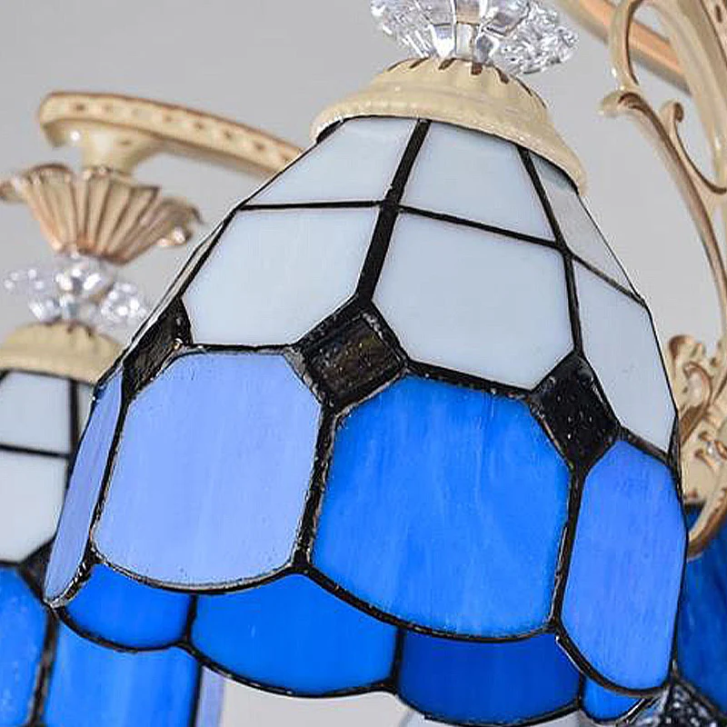 Lámpara de arañ con forma de cúpula barroca, 5/9/11 luces, accesorio de iluminación colgante de vidrio cortado en azul, 23...