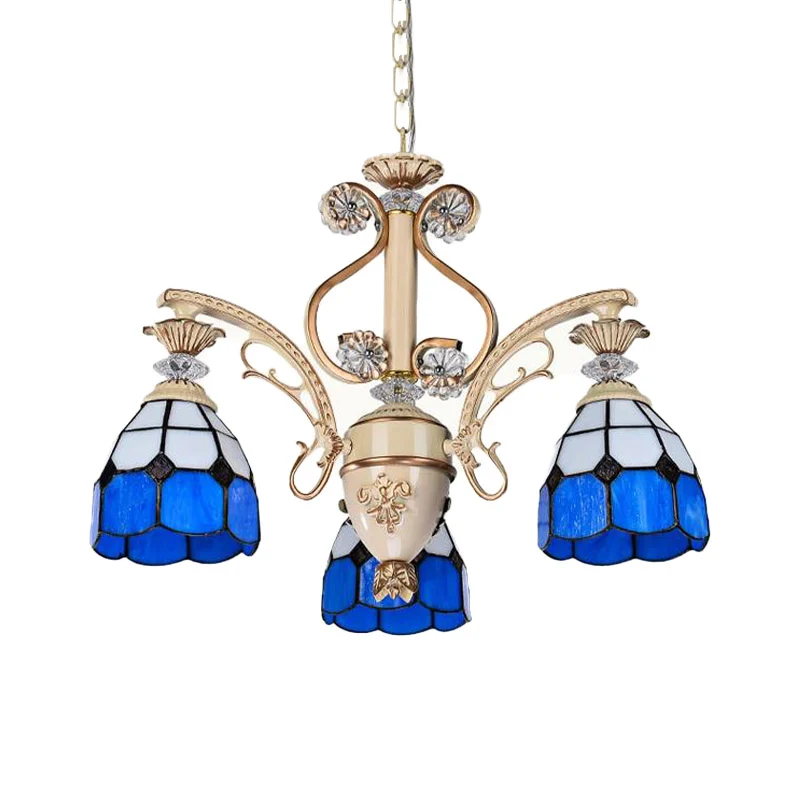 Lámpara de arañ con forma de cúpula barroca, 5/9/11 luces, accesorio de iluminación colgante de vidrio cortado en azul, 23...