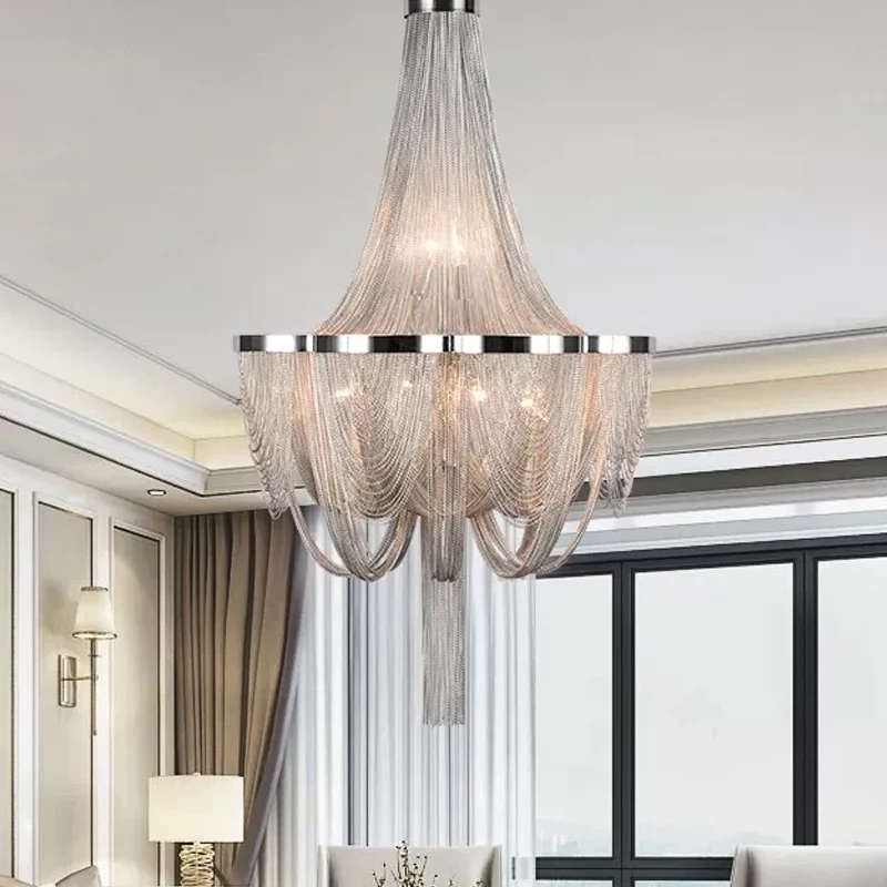 Lámpara de arañ drapeada, accesorio de iluminación colgante LED reciente de aluminio para sala de estar Plata