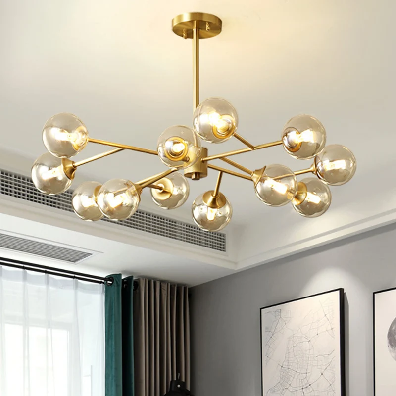 Lámpara de arañ en forma de globo, accesorios de iluminación, luz colgante de cristal moderna para sala de estar con Sopor...