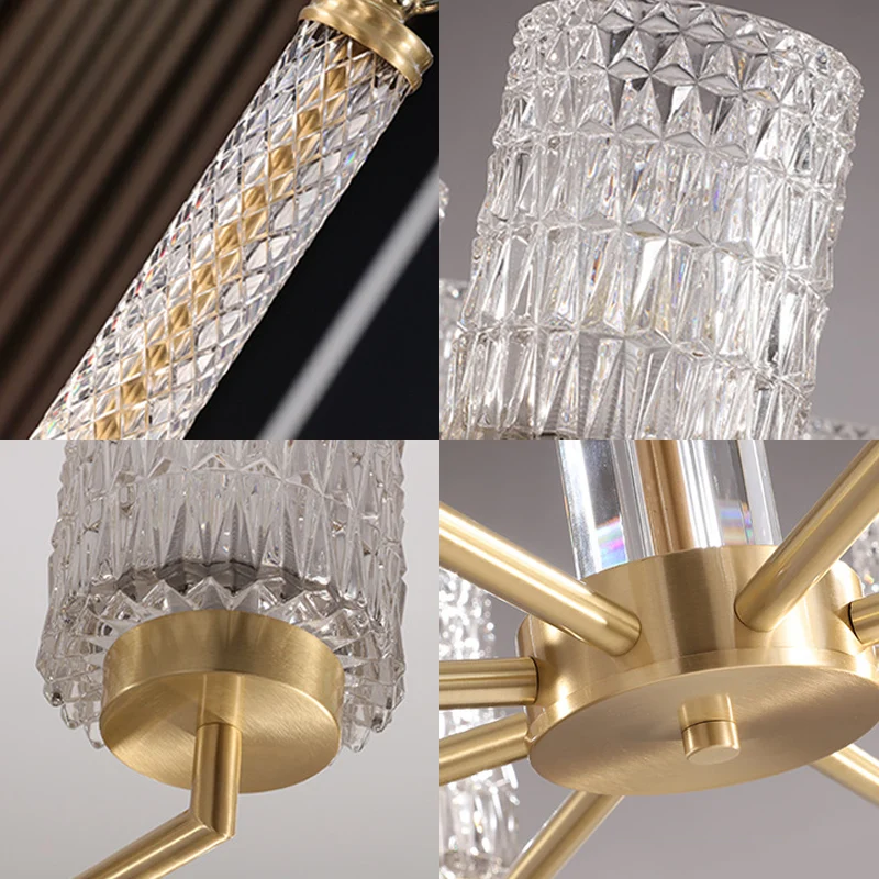 Lámpara colgante de arañ cilíndrica posmoderna, lámpara colgante de cristal biselado para sala de estar en oro con Garantí...