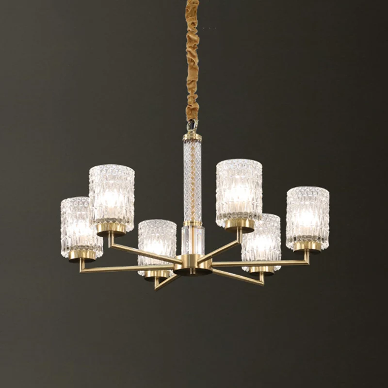 Lámpara colgante de arañ cilíndrica posmoderna, lámpara colgante de cristal biselado para sala de estar en oro con Garantí...