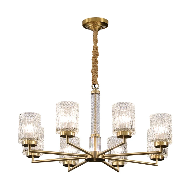 Lámpara colgante de arañ cilíndrica posmoderna, lámpara colgante de cristal biselado para sala de estar en oro con Garantí...