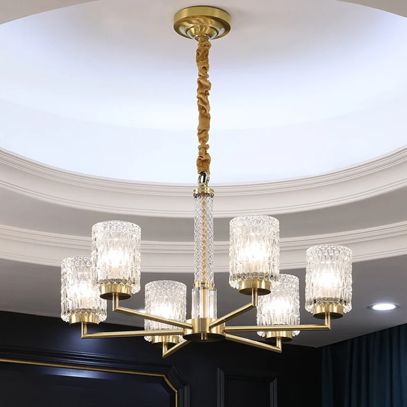 Lámpara colgante de arañ cilíndrica posmoderna, lámpara colgante de cristal biselado para sala de estar en oro con Garantí...