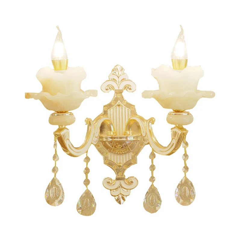 Lámpara de pared de jade con volantes, lámpara de pared para salón de estilo de época con detalles de cristal en oro Mater...