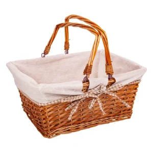 Cesta mimbre forrado con asa abatible marrones 38x30x17/30