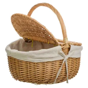 Cesta de mimbre marrón forrada 41x32x19/15/37