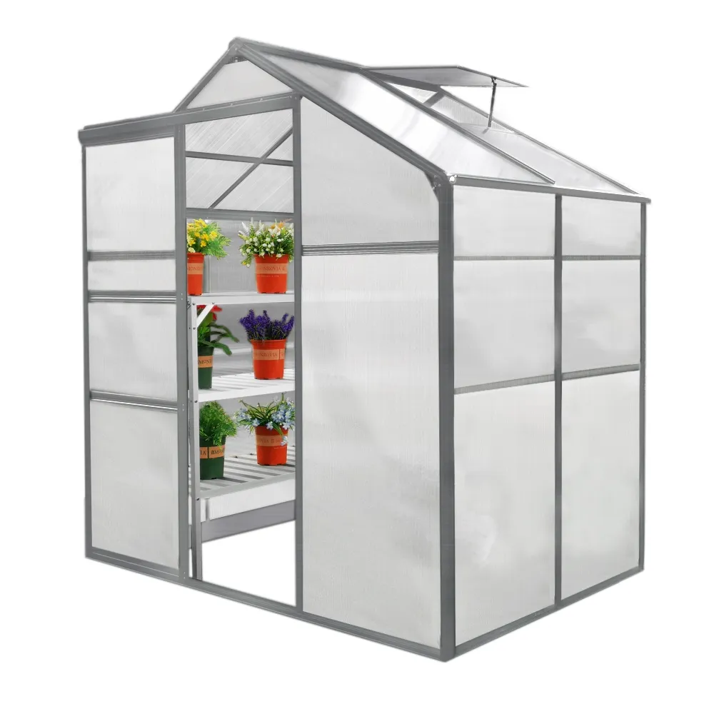 Invernadero 1.8m x 1.2m policarbonato sin base con estanterí