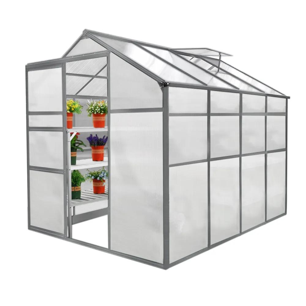 Invernadero 1.8m x 2.4m policarbonato sin base con estanterí