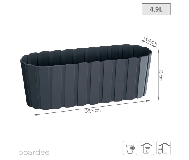 Jardinera para balcón BOARDEE ESENCIAL 4,9L., dimensiones (mm) 383x144x130, color Antracita