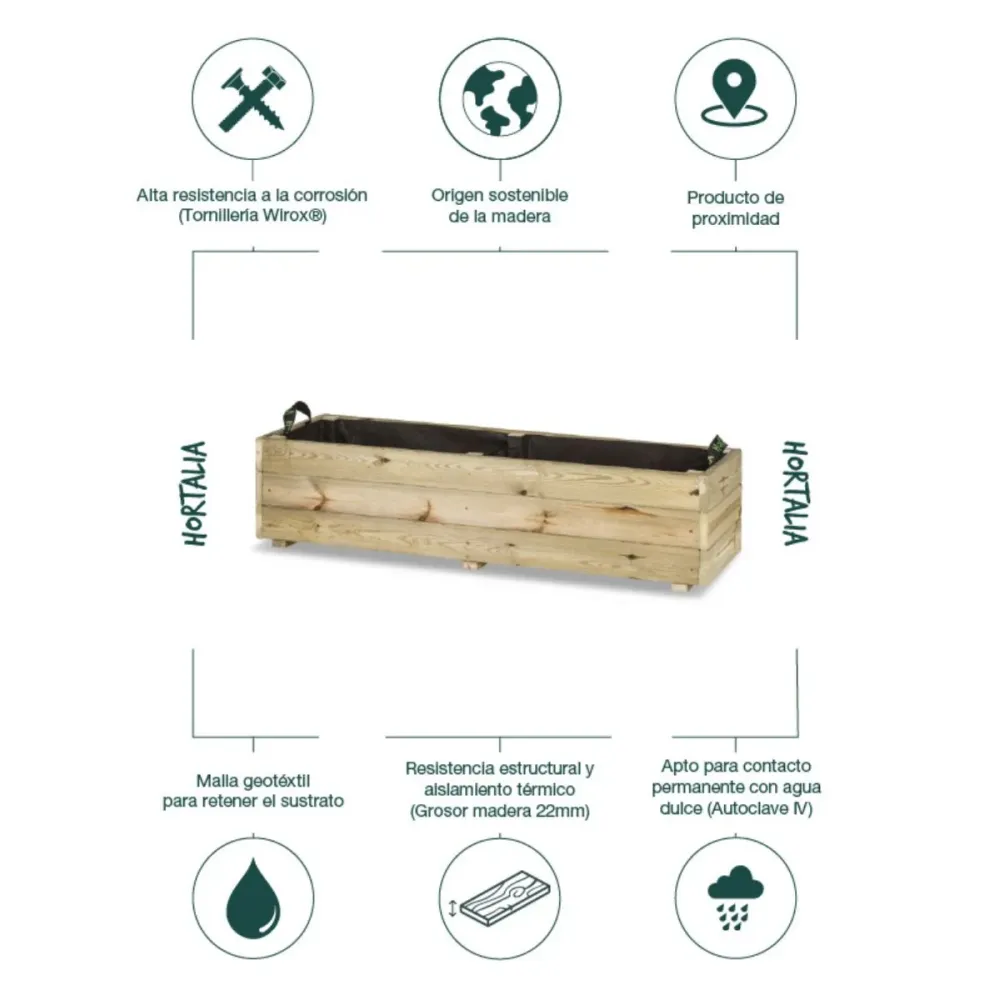 Jardinera rectangular Ghio 120x40x30 Hortalia