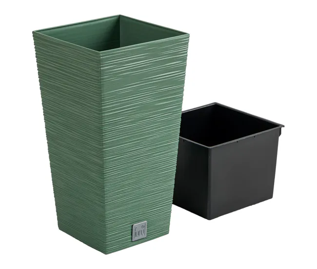 Jardineras de Balcón Colgantes Macetero color verde tierra, con depósito, colección FURU, de 20 x 20 x 38 cm, capacidad de...