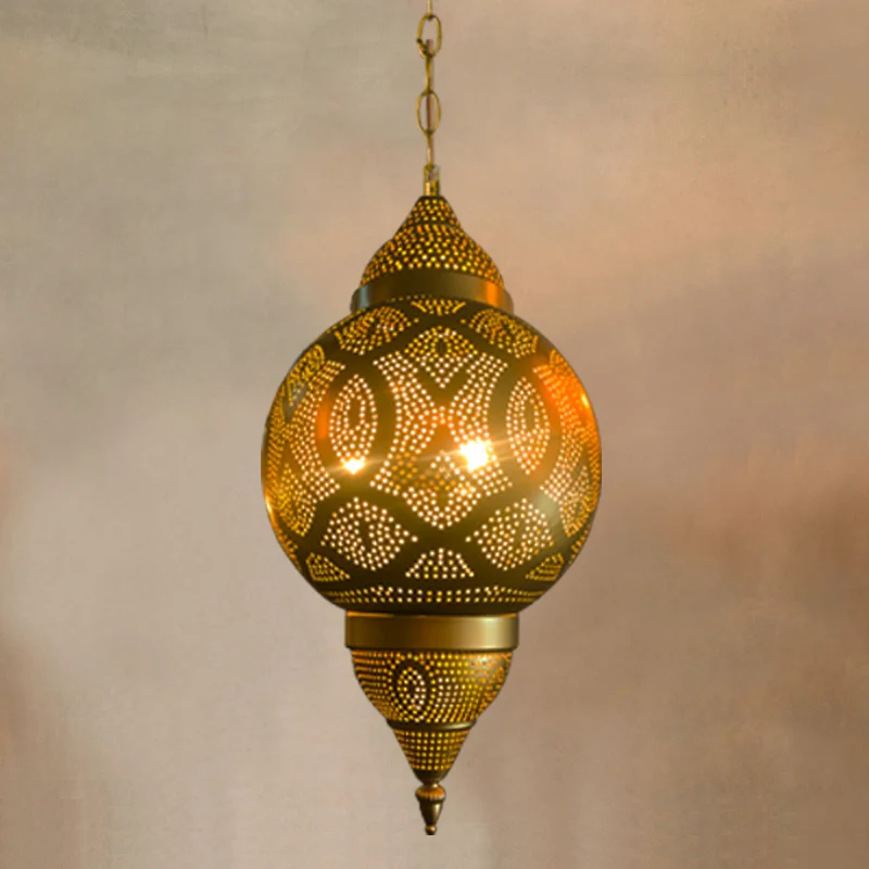 Lampada sospensione vaso/zucca metallica Lampadario sospensione antiguo 3 teste per caffetteria ottone