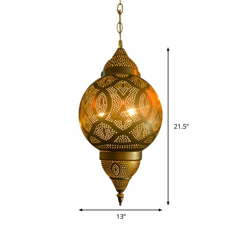 Lampada sospensione vaso/zucca metallica Lampadario sospensione antiguo 3 teste per caffetteria ottone