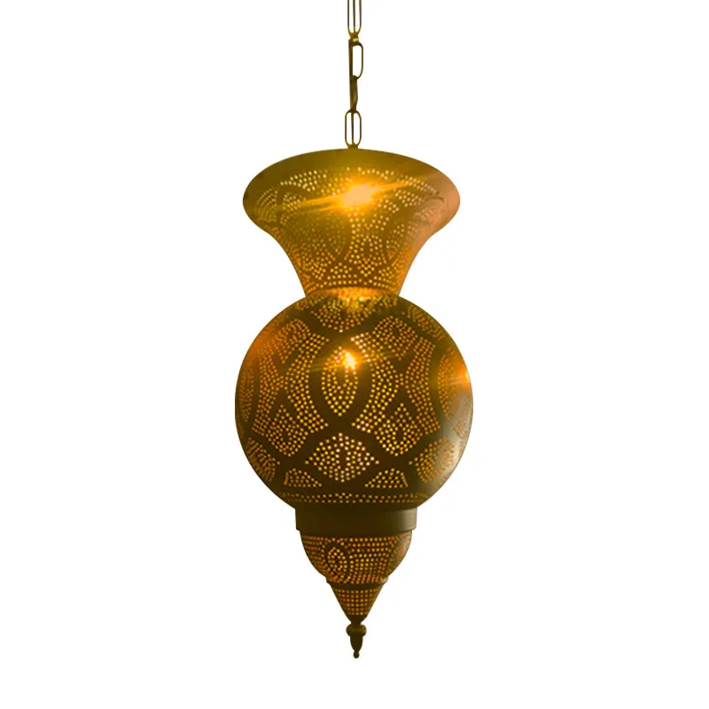 Lampada sospensione vaso/zucca metallica Lampadario sospensione antiguo 3 teste per caffetteria ottone