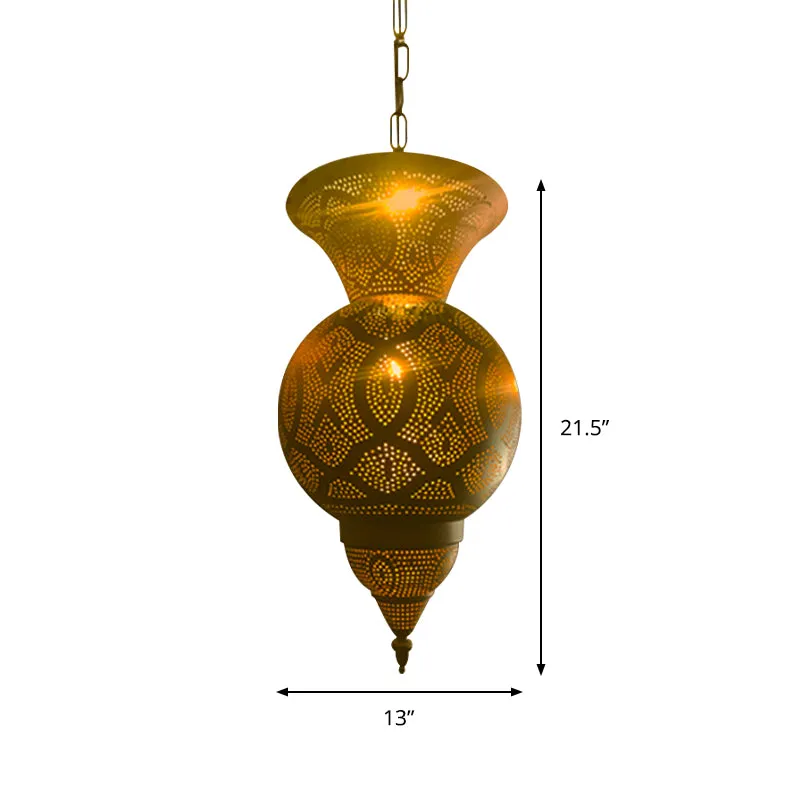 Lampada sospensione vaso/zucca metallica Lampadario sospensione antiguo 3 teste per caffetteria ottone