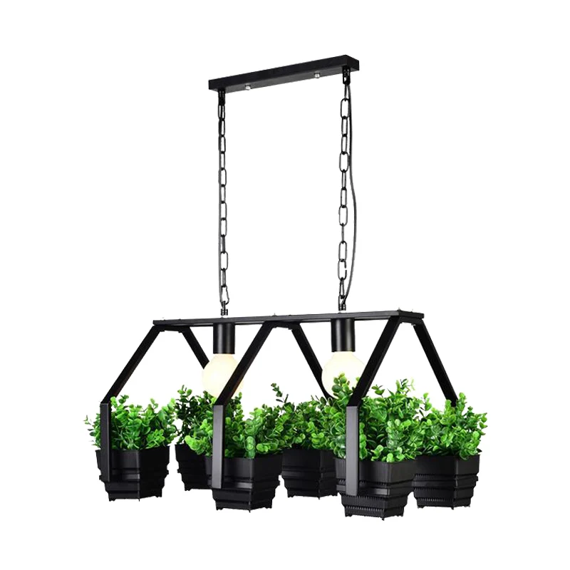 Lámpara colgante de planta en maceta de acero retro con 2 luces en blanco y negro para restaurante Blanco