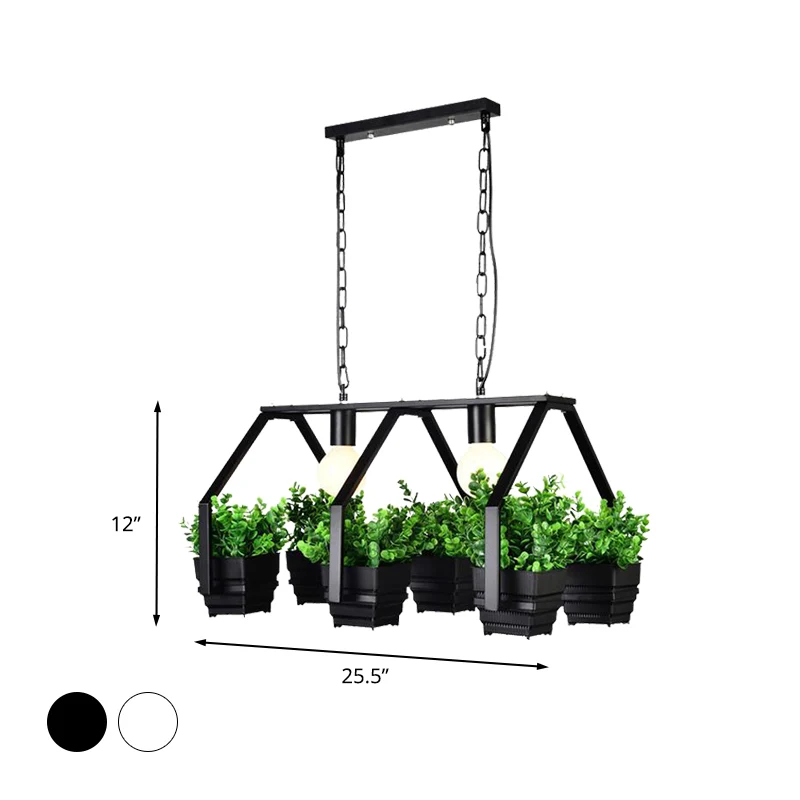 Lámpara colgante de planta en maceta de acero retro con 2 luces en blanco y negro para restaurante Blanco
