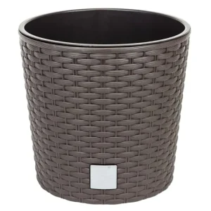 Maceta Redonda 8,7 Litros Rato Con Cubilete Para Plantar En Color Ocre Negro 25 X 25 X 22,4 Cm