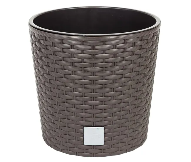 Maceta Redonda 8,7 Litros Rato Con Cubilete Para Plantar En Color Ocre Negro 25 X 25 X 22,4 Cm
